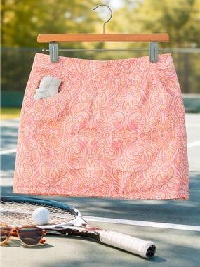 Adidas Climacool Golf Skort Orange White Print Sporty Preppy Women 4